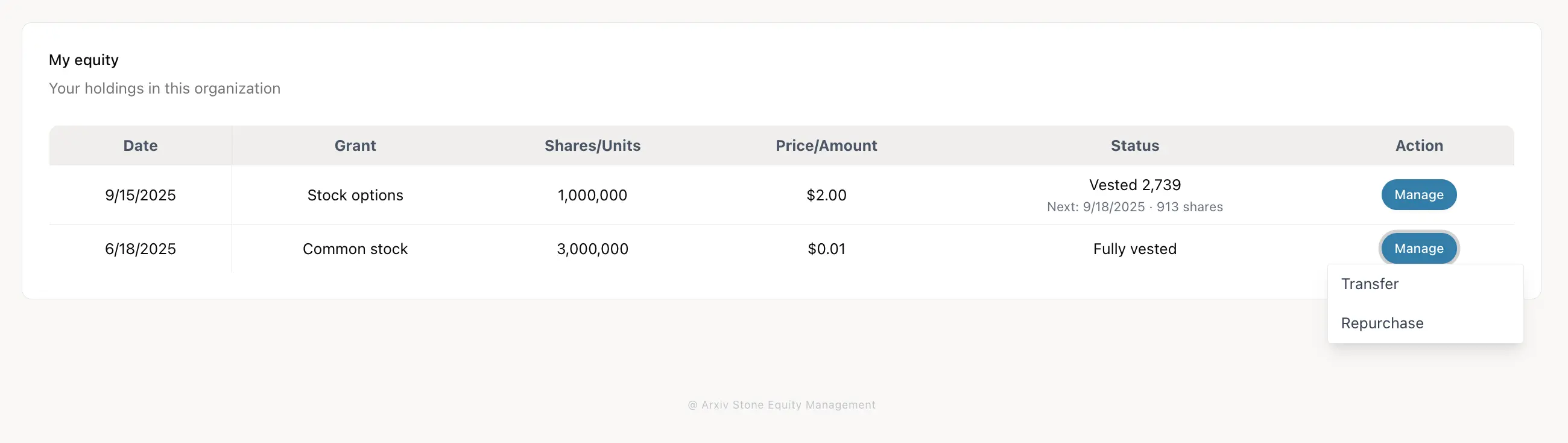 Personal Equity Dashboard screenshot
