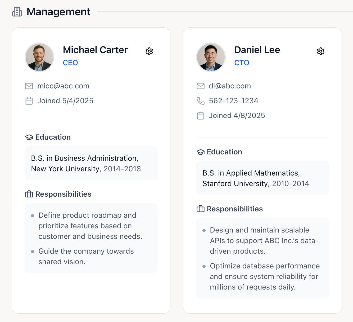 Professional Team Profiles screenshot